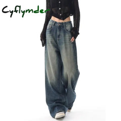 Streetwear Style Blue Straight Jeans Vintage High Waist Full Length Pants Women Korean Style Wide Leg Baggy Y2K Denim Trouser