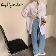 Cyflymder Streetwear White Shirts Women Harajuku Oversized Bandage Blouses Korean Elegant Long