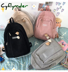 Cyflymder Stripe Corduroy Cute Backpack Schoolbag Teenage Girls Boys Luxury Harajuku Female Fashion