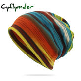 Cyflymder Stripe Print Beanie Spring Autumn Men Women Thin Knitted Hat Outdoor Travel Casual Bonnet Rainbow Scarf