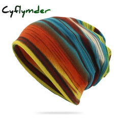 Cyflymder Stripe Print Beanie Spring Autumn Men Women Thin Knitted Hat Outdoor Travel Casual Bonnet Rainbow Scarf