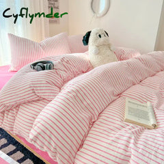 Cyflymder Stripe Style Duvet Cover Pillowcase with Bedsheet Soft Bed Linen Sets Skin-friendly Bedding Set for Home