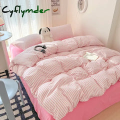 Cyflymder Stripe Style Duvet Cover Pillowcase with Bedsheet Soft Bed Linen Sets Skin-friendly Bedding Set for Home