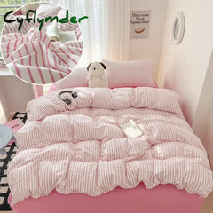 Cyflymder Stripe Style Duvet Cover Pillowcase with Bedsheet Soft Bed Linen Sets Skin-friendly Bedding Set for Home