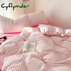 Cyflymder Stripe Style Duvet Cover Pillowcase with Bedsheet Soft Bed Linen Sets Skin-friendly Bedding Set for Home