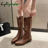 Cyflymder Studded Boots Women Low Heel Cowboy Chelsea Western Short Leather Knee High Luxury Designer Gothic New Rock