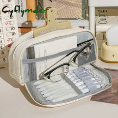 Cyflymder Student Cute Pencil Bag Button Cotton Cord Cloth Stationery School Supplies Large