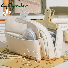 Cyflymder Student Cute Pencil Bag Button Cotton Cord Cloth Stationery School Supplies Large