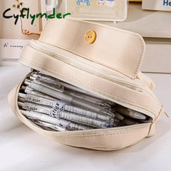 Cyflymder Student Cute Pencil Bag Button Cotton Cord Cloth Stationery School Supplies Large