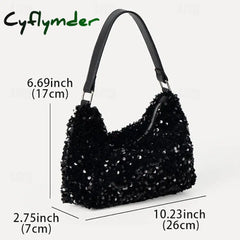 Cyflymder Stylish Black Sequin Hobo Bag For Women - Casual Chic Shoulder Purse With Leather Strap