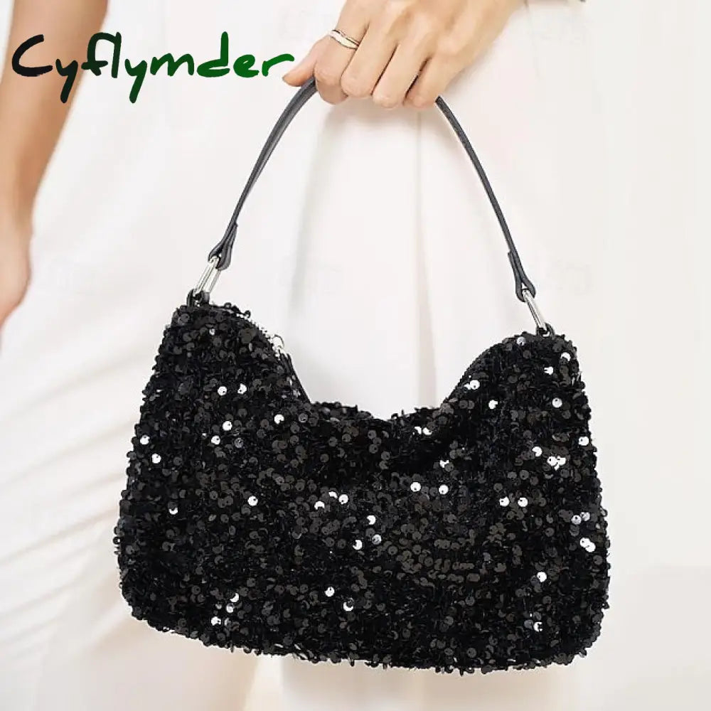 Stylish Black Sequin Hobo Bag for Women - Casual Chic Shoulder Purse with Leather Strap