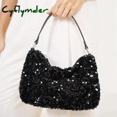 Stylish Black Sequin Hobo Bag for Women - Casual Chic Shoulder Purse with Leather Strap