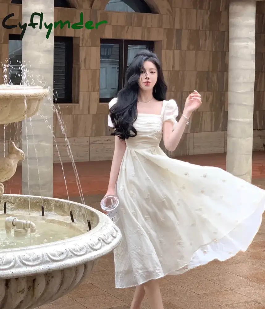 Summer 2024 Fashion Retro Evening Party Midi Dress Women Elegant Princess Embroider Vestidos Female Korean Design Slim Clothes