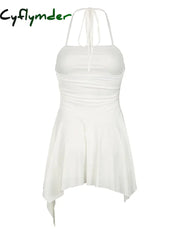 Cyflymder summer inspo Backless Halter Lace Up Sexy Boho Asymmetrical Short Dress For Women Sleeveless Skinny A Line