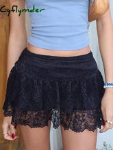 Cyflymder summer inspo Black Solid Low Waist Tiered Lace Shorts Skirts Womens White Fairycore Micro Boho Skirt L / Black