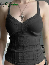 Cyflymder summer inspo Hot Black Solid Lace Patchwork Slim V Neck Basic Cute Camisole Women White Y2K Crop Top