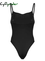 Cyflymder summer inspo Hot Sleeveless Skinny Shirring Skinny Sexy Spaghetti Strap Bodysuit For Women Black Solid Simple