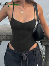 Cyflymder summer inspo Hot Sleeveless Skinny Shirring Skinny Sexy Spaghetti Strap Bodysuit For Women Black Solid Simple