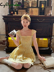 Cyflymder summer 2025 outfits Lolita Kawaii Y2k Colorful Dot Print Dress Women Sweet Sleeveless Mini Dress Outwear One