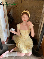 Cyflymder summer 2025 outfits Lolita Kawaii Y2k Colorful Dot Print Dress Women Sweet Sleeveless Mini Dress Outwear One