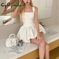 Cyflymder summer 2025 outfits Women Cutecore Party Suspender Bubble Dress Lady Solid Ruched Prom Mini Dresses Female