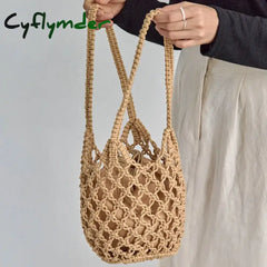 Cyflymder Summer Beach Bag For Women Mesh Rope Knitted Bucket Shoulder Bags Reticulate Hollow