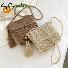 Cyflymder Summer Beach Straw Bag Design Women Shoulder Messenger Crossbody Raffia Hollow Woven