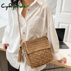 Cyflymder Summer Beach Straw Bag Design Women Shoulder Messenger Crossbody Raffia Hollow Woven
