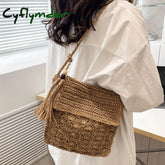 Cyflymder Summer Beach Straw Bag Design Women Shoulder Messenger Crossbody Raffia Hollow Woven
