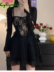 Cyflymder Summer Black Chic Dress Women Lace Patchwork Sexy Party Mini Dresses Female Designer Korean Fashion Fluffy