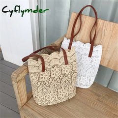 Cyflymder Summer Bucket Shoulder Bag For Women Lace Crochet Flower Elegant Vacation Beach Large