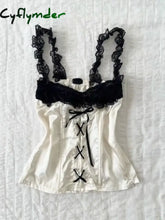 Cyflymder Summer Clothes Y2k Sexy Crop Top Corset Coquette Bow Lace Sling White Tube Tank Tops Kawaii Cute Japanese