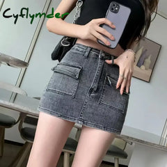 Cyflymder Summer Denim Short Skirt for Women Sexy Slim High Wiast Wrap Hip Mini Skirts Woman Korean Chic Pockets Shorts