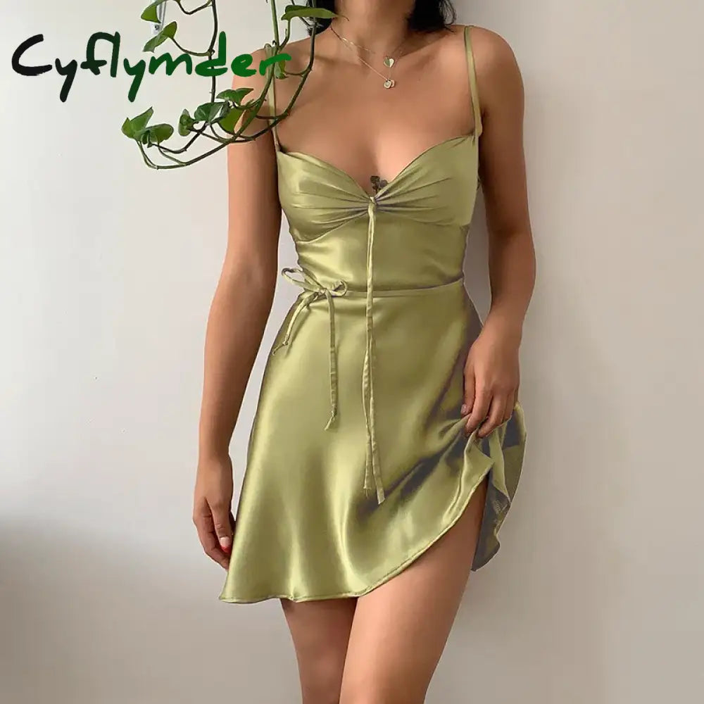 Cyflymder Summer Dress Sexy Condole Pure Color Belt Skirt New Spring Temperament Cultivate One’s