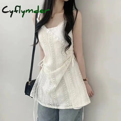 Summer Dress Women Chic French Lace Stitching Sling Shirt Stacked Gauze Knitted Dress Overskirt Inner Wear Base Short Dress