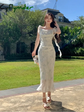 Summer Elegant Fashion Floral Chiffon Halter Dresses Women's Vintage Chic Casual Midi Dresses Sexy Backless Holiday Party Dress