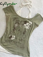 Cyflymder Summer Fake Two Pieces Halter Bandage Vintage T-shirts Y2k Aesthetic Slim Crop Tops Women Grunge Print