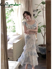 Cyflymder Summer Fashion Elegant Backless Print Slip Dress Female Long Sexy Evening Party Vacation