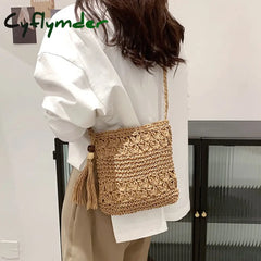Cyflymder Summer Fashion Small Straw Weaving Shoulder Bags For Women Casual Tassel Beach Crossbody