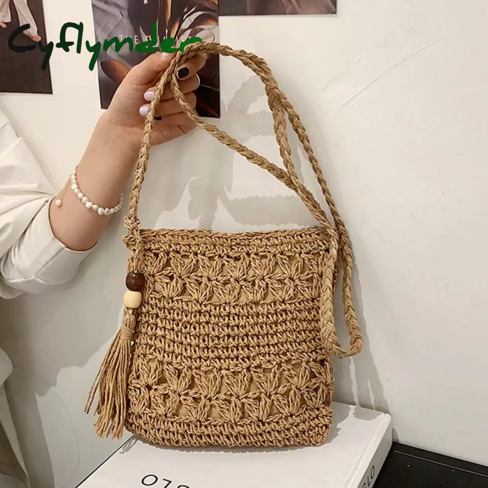 Cyflymder Summer Fashion Small Straw Weaving Shoulder Bags For Women Casual Tassel Beach Crossbody