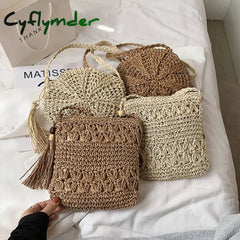 Cyflymder Summer Fashion Small Straw Weaving Shoulder Bags For Women Casual Tassel Beach Crossbody