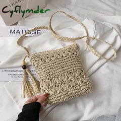 Cyflymder Summer Fashion Small Straw Weaving Shoulder Bags For Women Casual Tassel Beach Crossbody