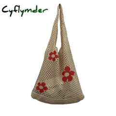 Cyflymder Summer Flower Handbag Women’s Knitted Shoulder Bag Large Capacity Shopping Tote Simple