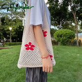 Cyflymder Summer Flower Handbag Women’s Knitted Shoulder Bag Large Capacity Shopping Tote Simple