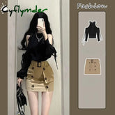Cyflymder Summer French Elegant 2 Piece Skirt Sets Women Office Lady Korean Fashion Suits Y2k Black Blouse + Mini Skirt