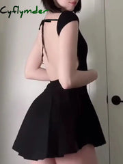 Cyflymder summer inspo Backless Lace-Up Sleeveless Square Collar A Line Mini Dress Women