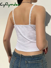 Cyflymder summer inspo Button Up Lace Square Collar Slim White Camisole Women Y2K Basic Casual Cute Crop Top