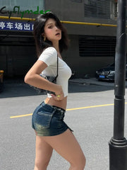 Cyflymder summer inspo Fashion Skorts Fashion Sweet Korean Spicy Girl Design Wrapped Hip Denim Skirt For Women’s Summer
