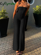 Cyflymder summer inspo Hot Black Solid Strapless Elegant Long Jumpsuits For Women Slim Wide Leg Flared Rompers Simple