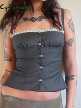 Cyflymder summer inspo Lace Button Ruffled Slim Camisole Vintage Sexy Y2K Sleeveless Outfits for Women Solid Harajuku